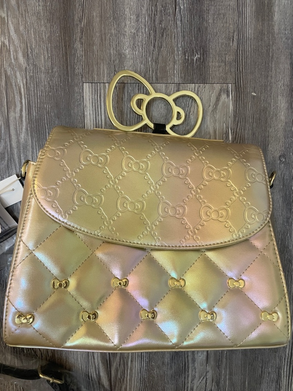 Loungefly Hello Kitty 50th Anniversary Iridescent Gold Quilted Satchel